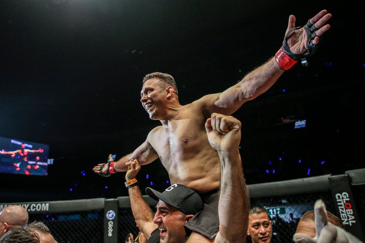 Renzo Gracie celebrates following his big victory in ONE