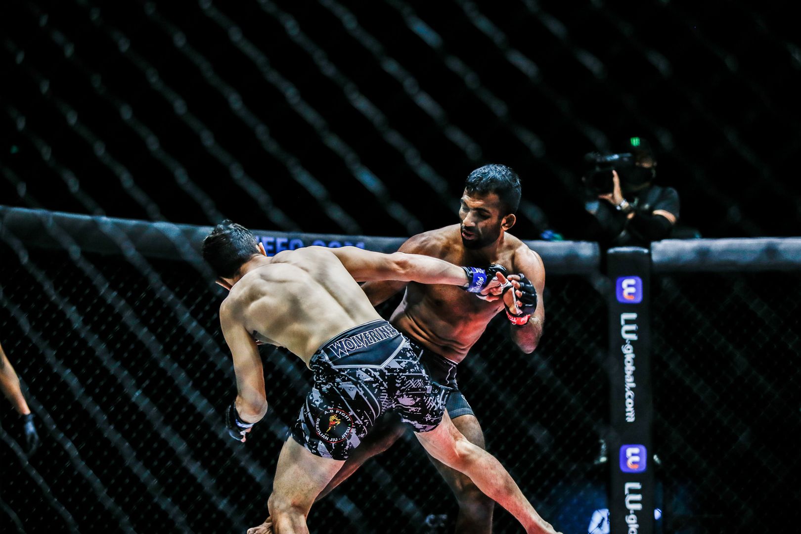 Pakistan's Ahmed Mujtaba and India's Rahul Raju engage in an MMA fight at ONE: UNBREAKABLE III on 5 February 2021