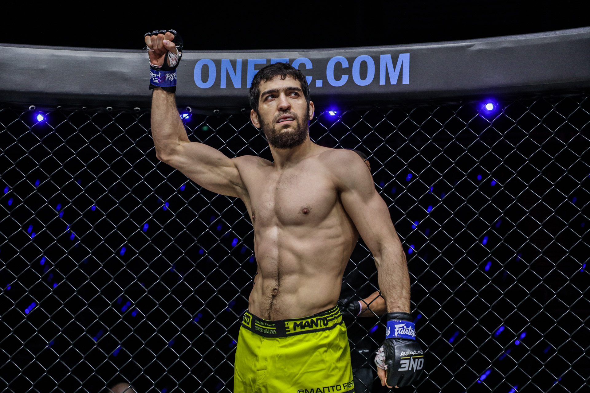 Raimond Magomedaliev raises his arm at "ONE on TNT I"