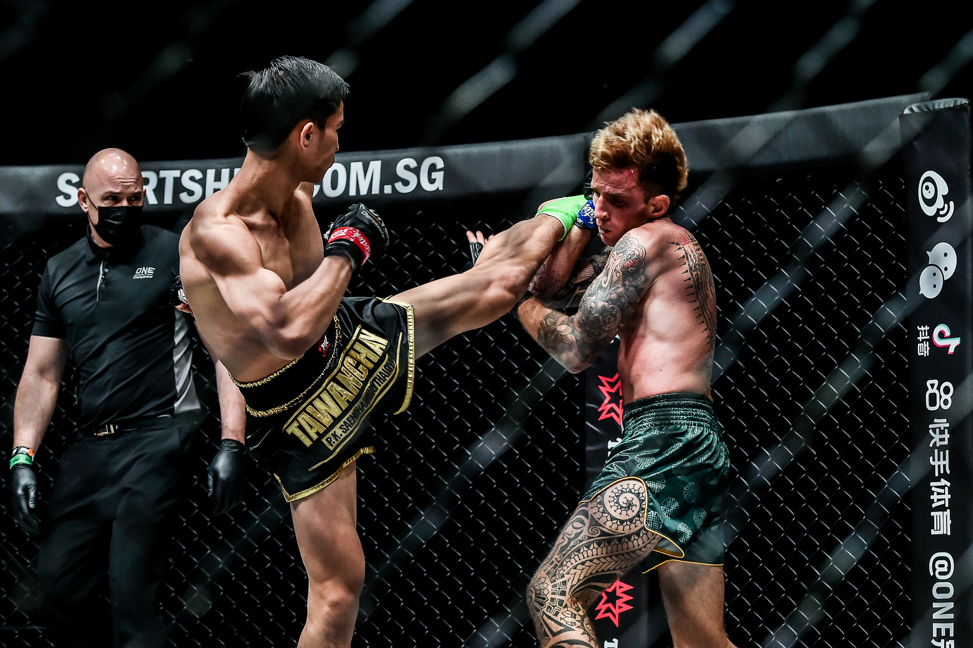 Scenes from the Muay Thai bout between Tawanchai PK.Saenchai Muaythaigym and Sean Clancy at ONE: DANGAL on 15 May