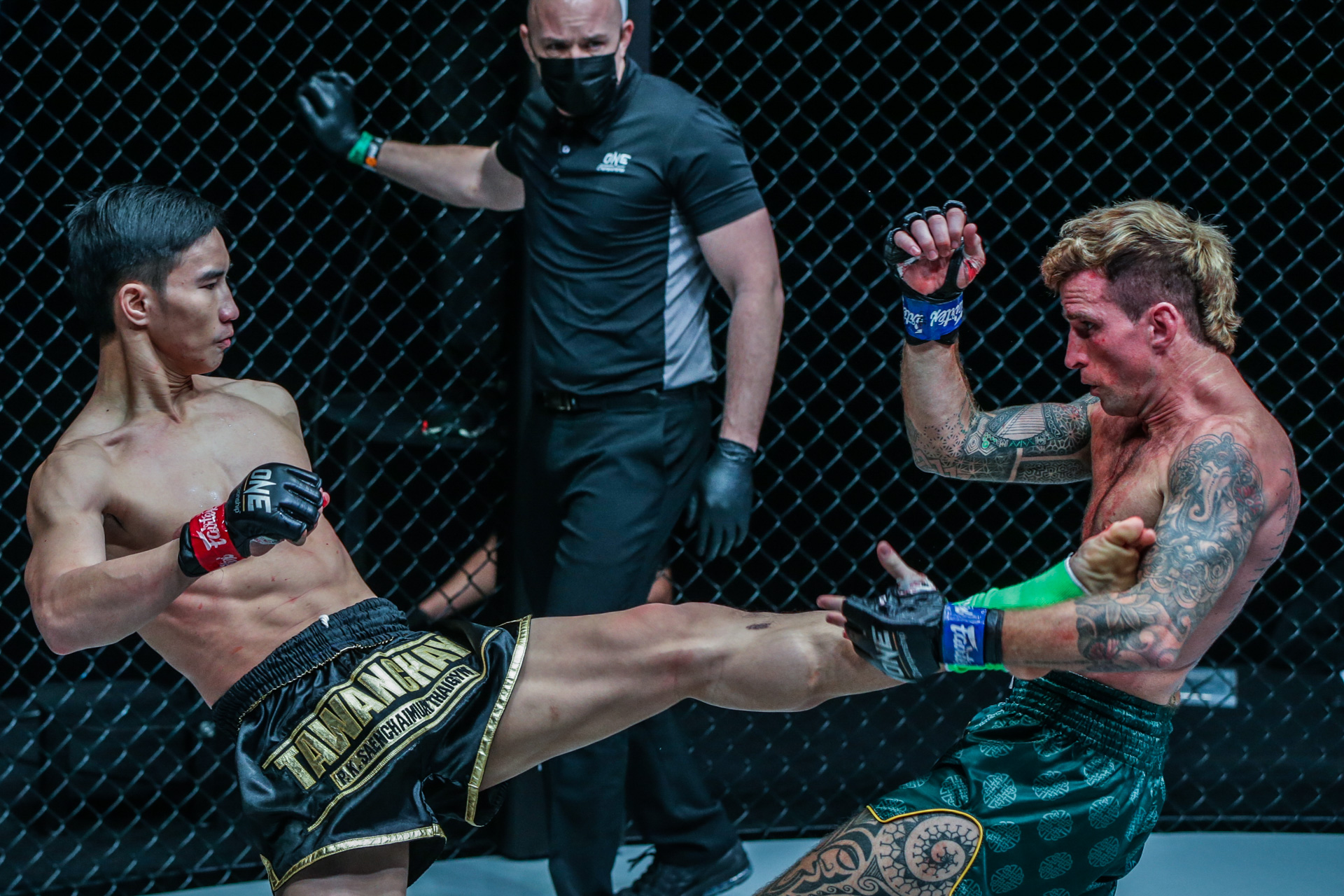 Scenes from the Muay Thai bout between Tawanchai PK.Saenchai Muaythaigym and Sean Clancy at ONE: DANGAL on 15 May