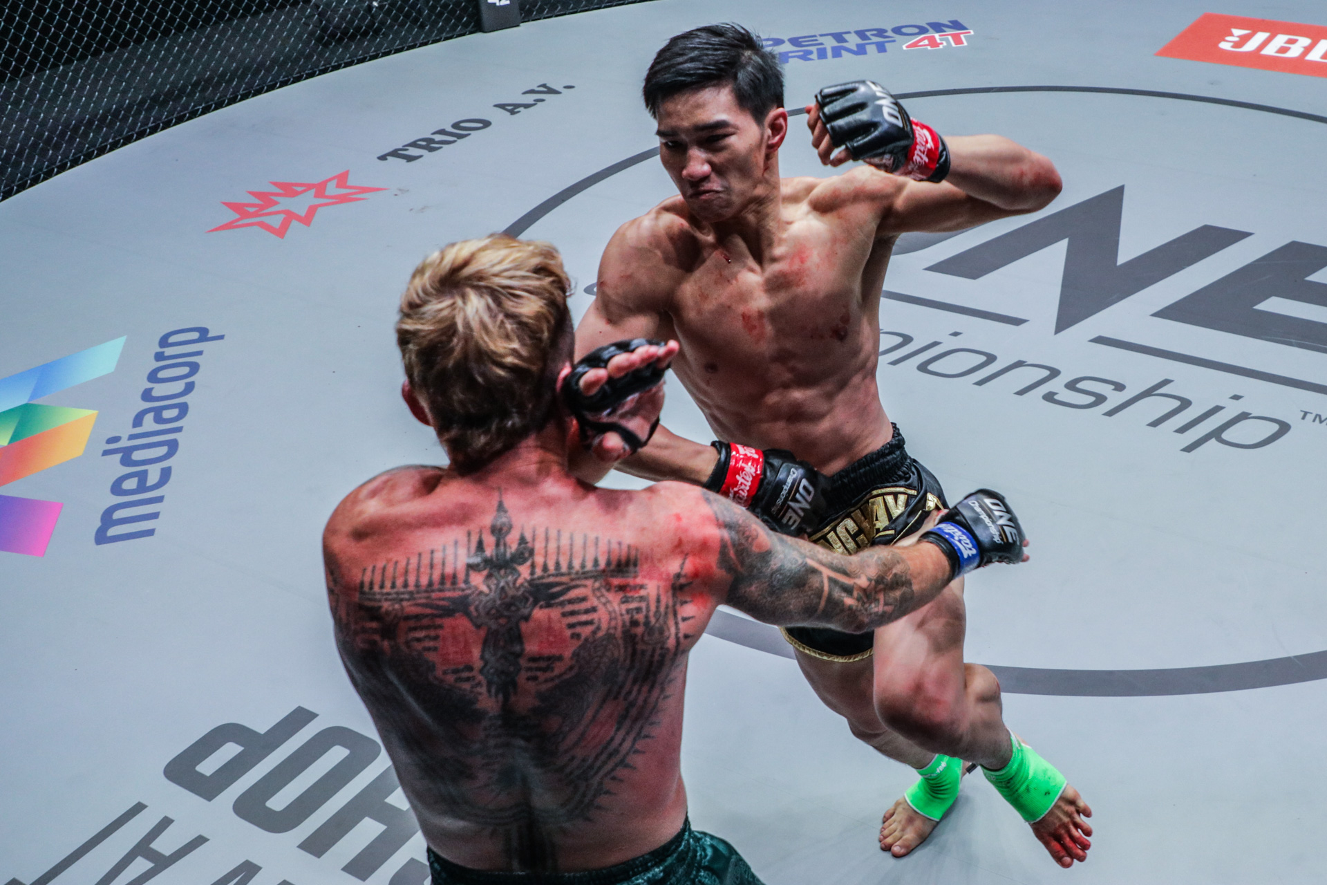 Pictures from the Muay Thai bout between Tawanchai PK.Saenchai Muaythaigym and Sean Clancy at ONE: DANGAL on 15 May