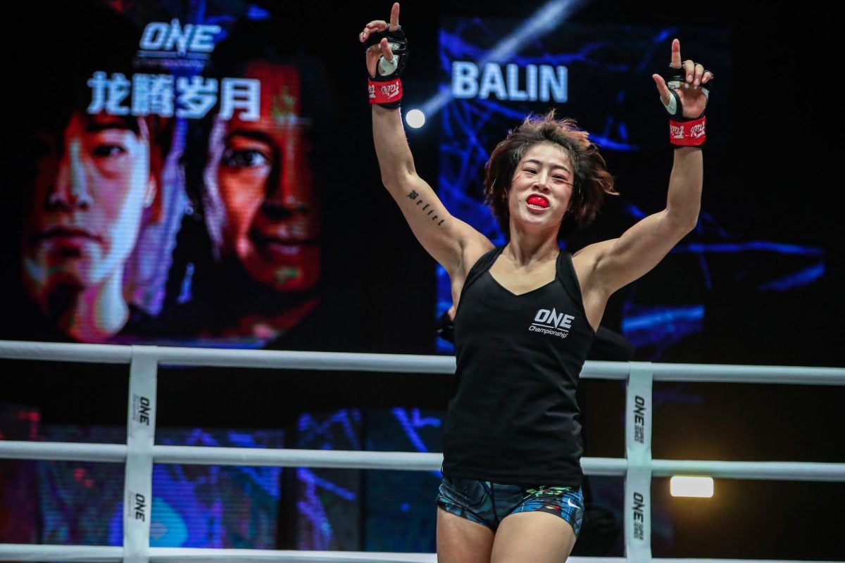 Chinese MMA fighter Meng Bo celebrates her debut victory in ONE